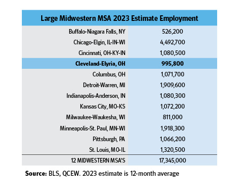 Table showing large midwestern MSA 2023 estimate establishment